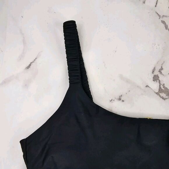 J Crew Swim Top XL Black Scrunchie Strap Square Neck Bikini Padded BM431 - Picture 2 of 10